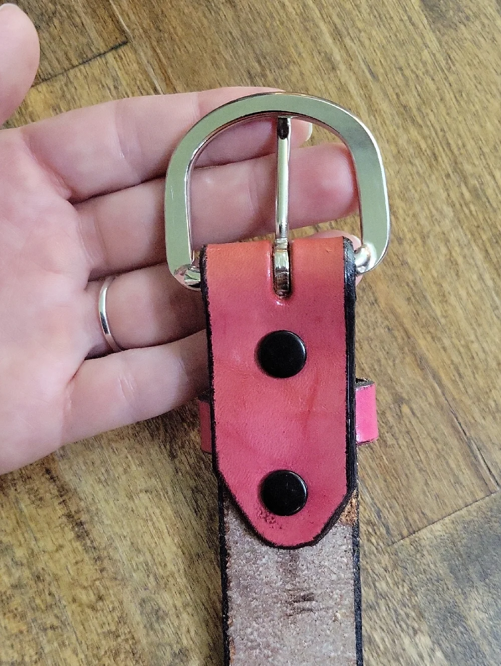 Tooled Red Leather Kid Belt Size 25 Removable Buckle